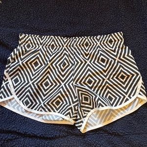 Athletic works shorts, black and white pattern